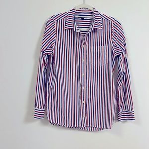 J. Crew women’s cotton shirt. Size 6. Multi stripe (red, white & blue).
